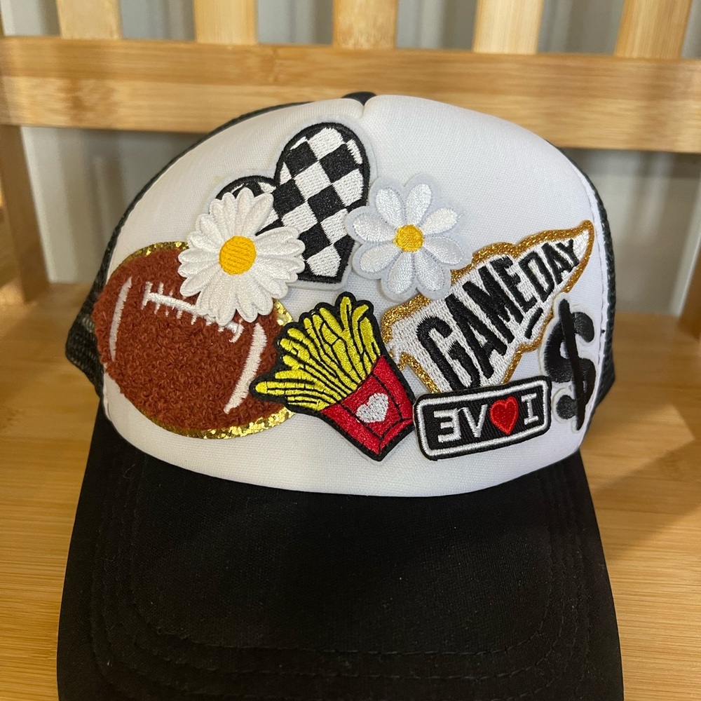 Custom patch work trucker hat game day football embroidered patches